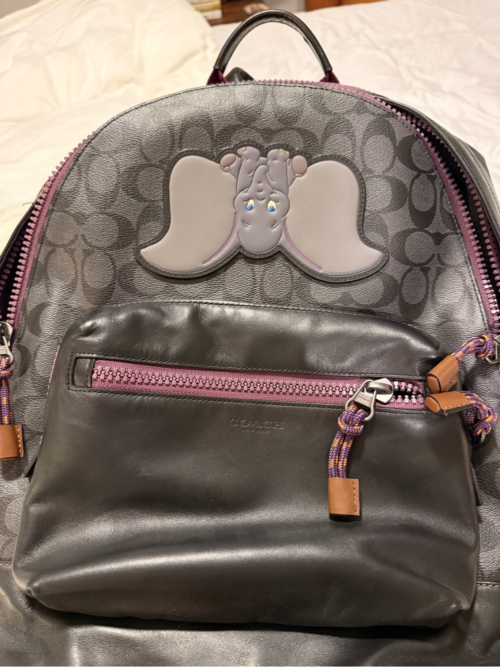 Coach Disney Dumbo  Canvas Backpack with Purple Trim and Gray Dumbo Patch